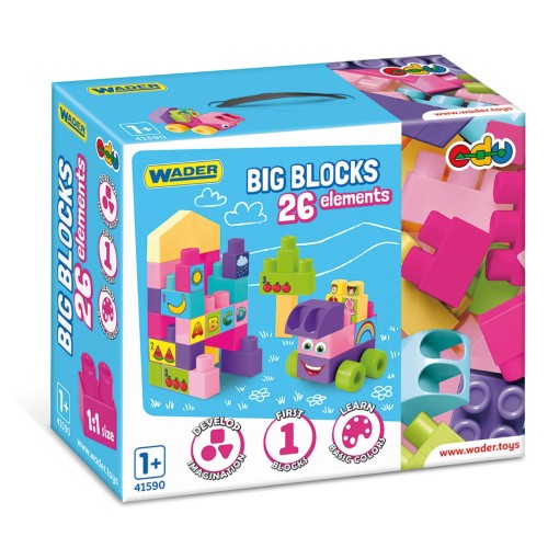41590 WADER Big Blocks Pink 26el. kartonik  klocki konstrukcyjne pastelowe od wader.pl
