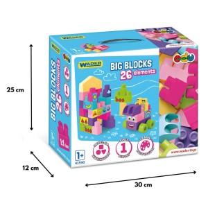 41590 WADER Big Blocks Pink 26el. kartonik  klocki konstrukcyjne pastelowe od wader.pl wymiary