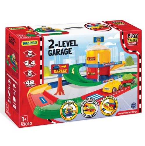 53010 Garaż 2 poziomy, trasa 3,4m + autko Kid Cars  WADER Play Tracks Garage od wader.pl