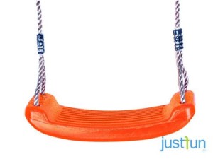 Huśtawka pomarańczowa, deska solidne siedzisko plastikowe do domu i ogrodu, mocne liny 